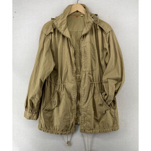 UNIQLO Jacket Womens M Field Utility Twill Hidden Hood Full Zip Cotton Beige
